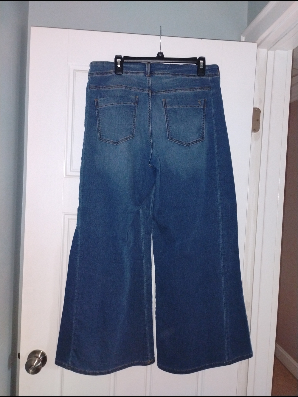 Pilcro Anthropologie Wide-Leg Flare Jeans in Dark Blue Denim - Picture 4 of 5